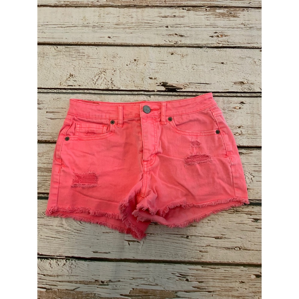 Aeropostale Womens‎ Neon Pink Distressed Denim Cutoff Shorts Size 0 Raw Hem